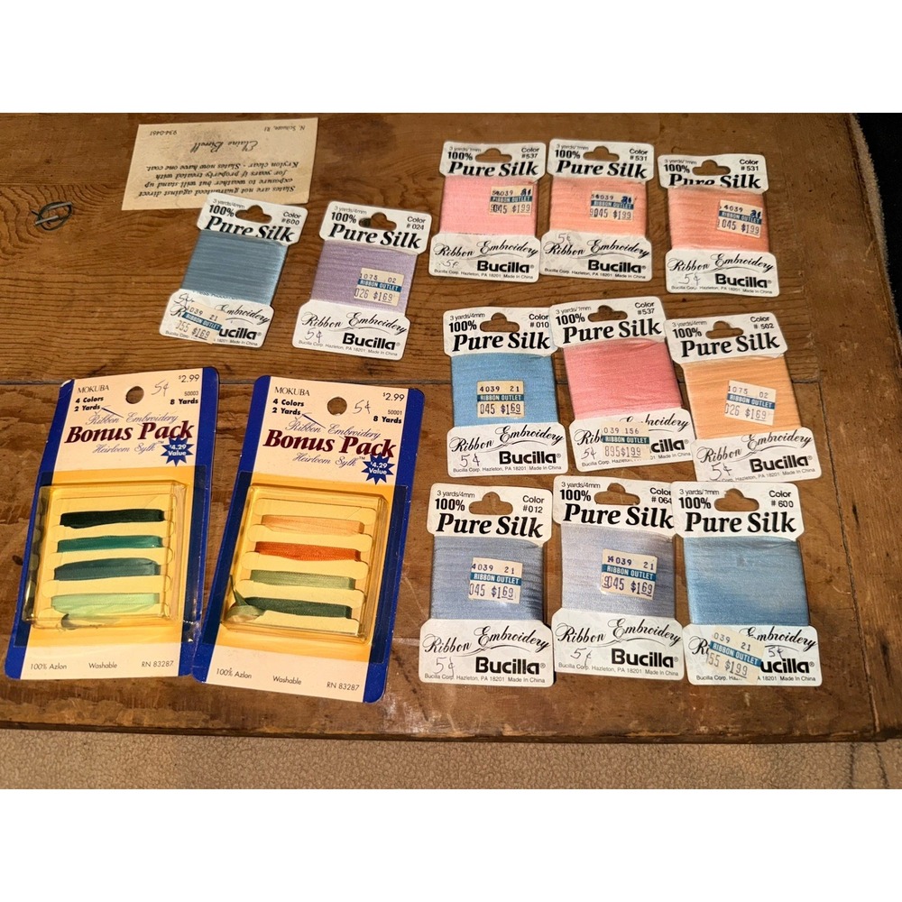Bucilla Vintage 100% Pure Silk Ribbon Embroidery Lot of 16 Multicolor- 13 NEW
